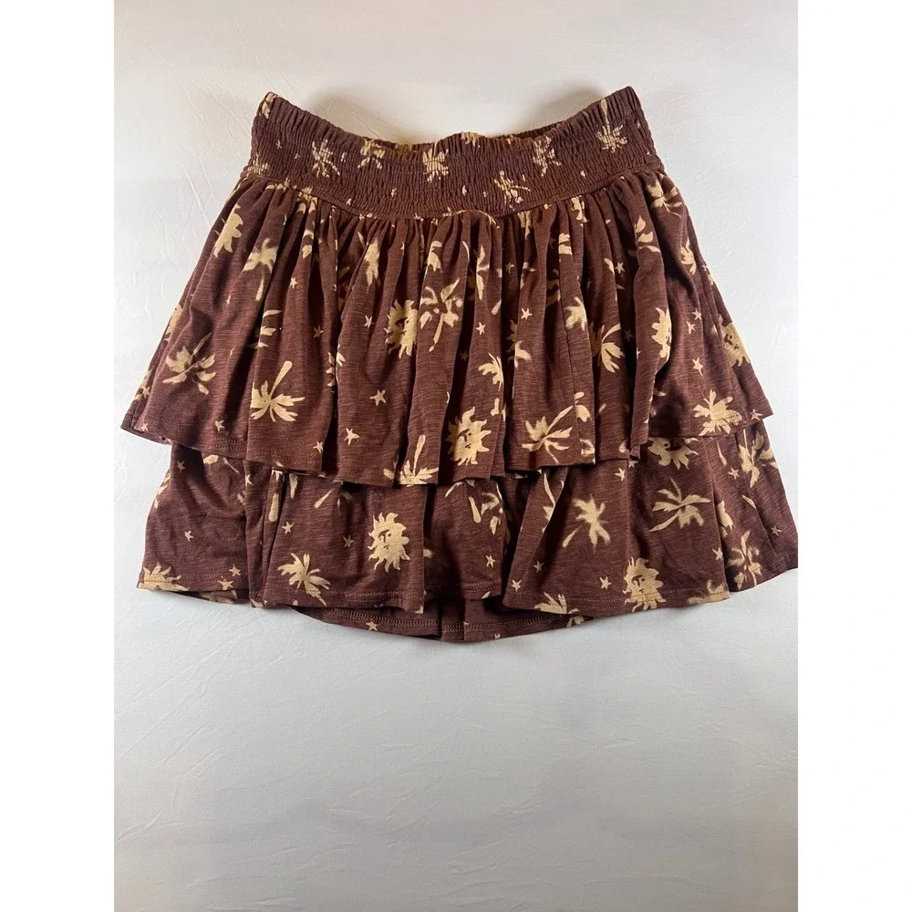 Torrid Womens‎ Mini Skirt Tiered Smocked Celestial Palm Tree Brown Size 0